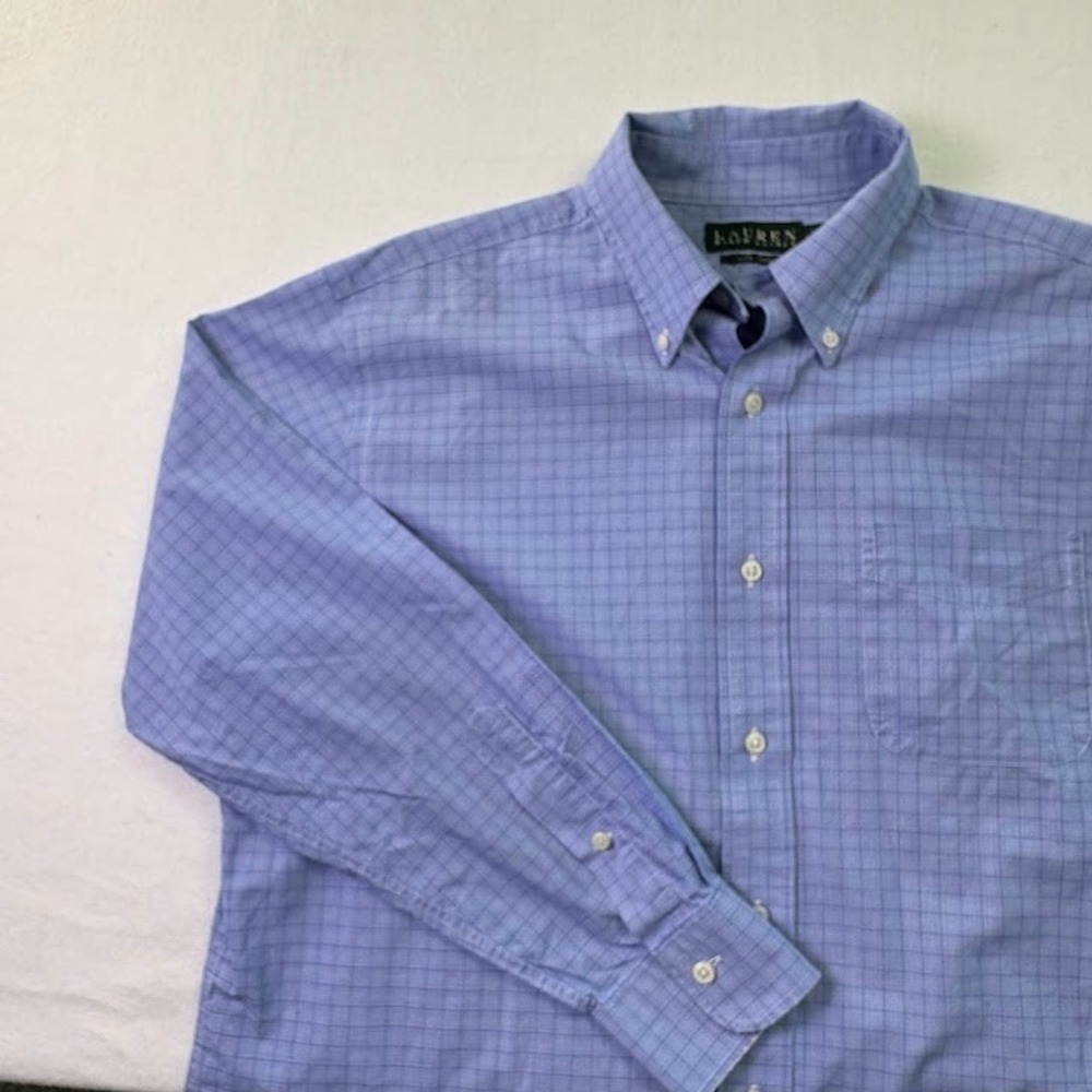 Lauren Ralph Lauren‎ Classic Fit Non Iron Dress Shirt Men's 16 32/33 Blue Plaid